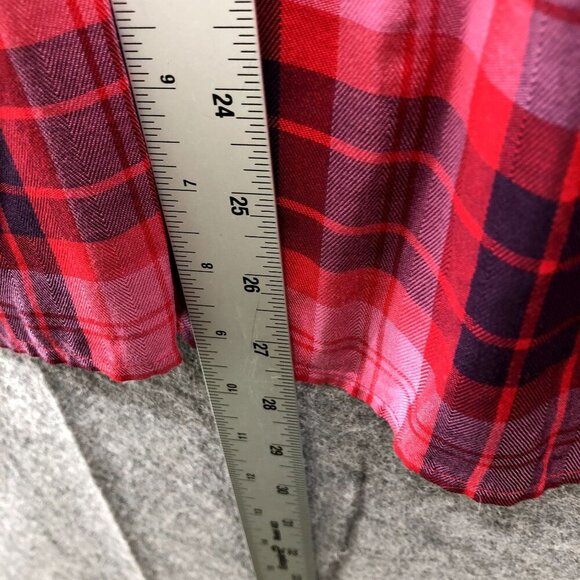 A.N.A. Boho Top Womens XXL Pink Plaid Rayon Wide Sleeve Tiered Peplum Button - Picture 6 of 9